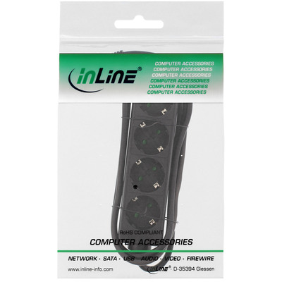 InLine® Steckdosenleiste, 4-fach Schutzkontakt, schwarz, 1,5m (Produktbild 2)