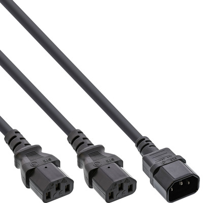 InLine® Netz-Y-Kabel, Kaltgeräte, 1x IEC-C14 auf 2x IEC-C13, 1,8m (Produktbild 1)