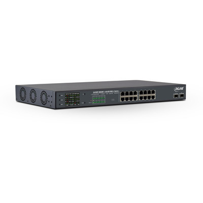 InLine® PoE++ Gigabit Netzwerk Switch 16 Port, 1Gb/s, 2xSFP,191HE(inkl. Winkel)