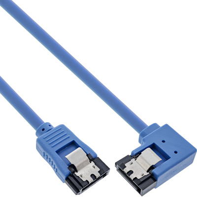 InLine® SATA 6Gb/s Anschlusskabel rund, abgew. rechts, blau, mit Lasche, 0,5m (Produktbild 1)