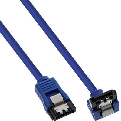 InLine® SATA 6Gb/s Anschlusskabel rund, abgewinkelt, blau, mit Lasche, 0,15m (Produktbild 1)