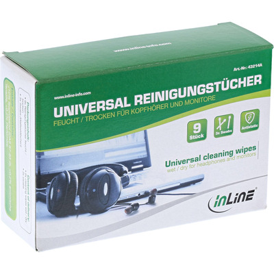 InLine® Universal Reinigungstücher nass/trocken für Kopfhörer und Monitore (Produktbild 1)