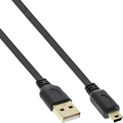 InLine® USB 2.0 Flachkabel, USB A ST an Mini-B ST (5pol.), schwarz, 5m (Produktbild 1)