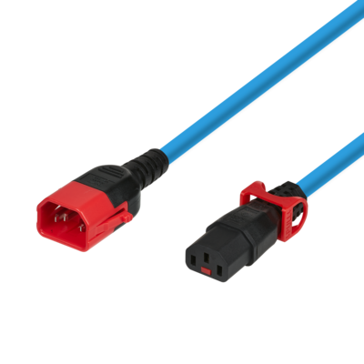 Kaltgeräteverlängerung Dual-Lock C14 - C13  -- IEC Lock, blau, 2 m
